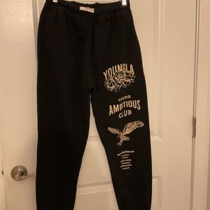 YoungLA Black Joggers with Graphic Design